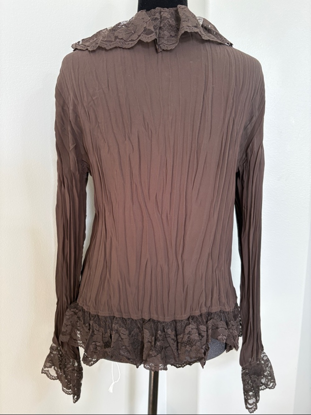 Brown Lace Ruffle Button-Front Blouse - Picture 5 of 5